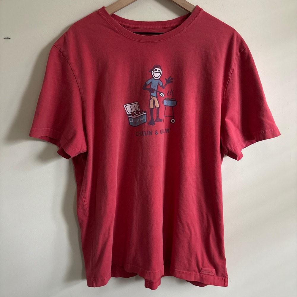 Life is Good Mens Red Chillin & Grillin Jake BBQ Crusher T-Shirt XXL